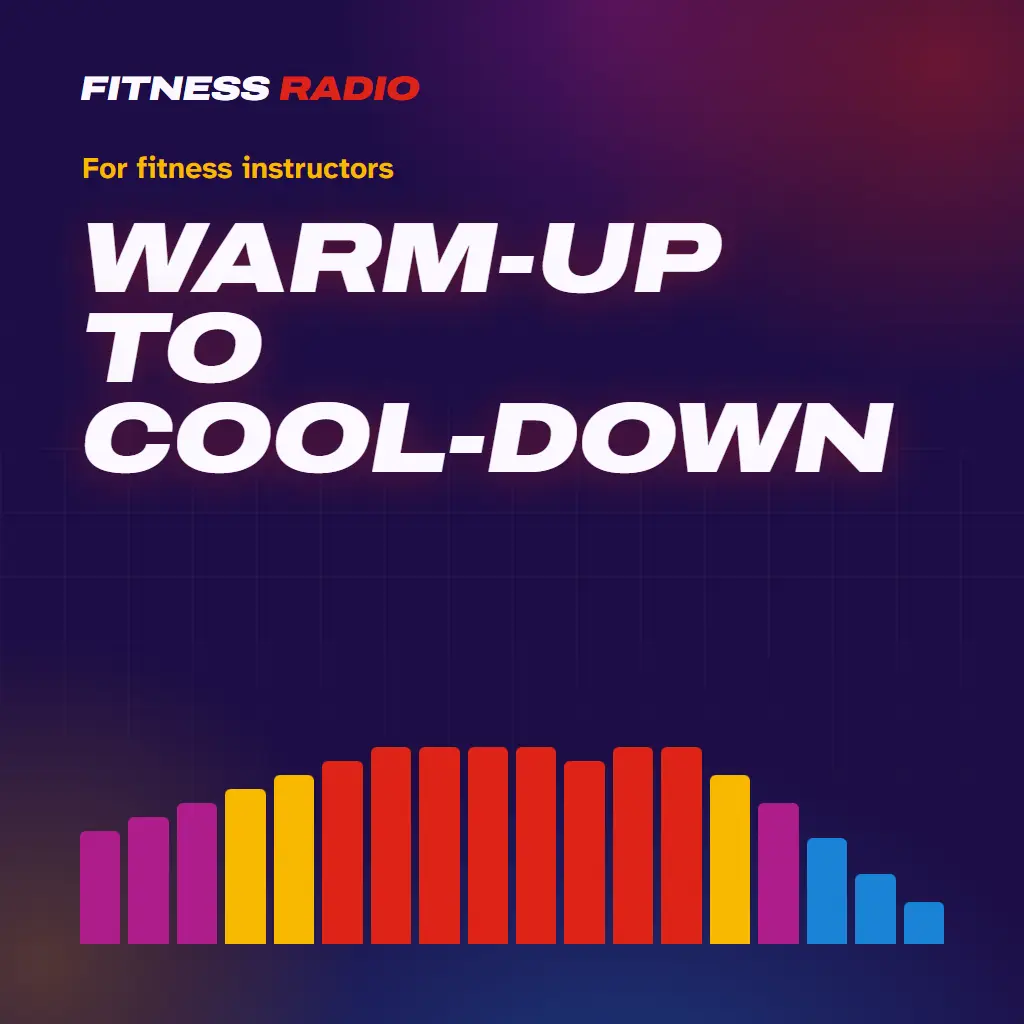 The words Warm-up to cool-down above a row of bars that rise through the warm-up, hold, then fall through the cool-down